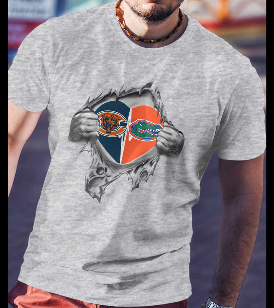 Chicago Bears Florida Gators Heart Combination T-Shirt