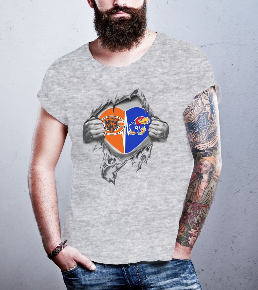 Bears Kansas Jayhawks Heart Logo Split T-Shirt