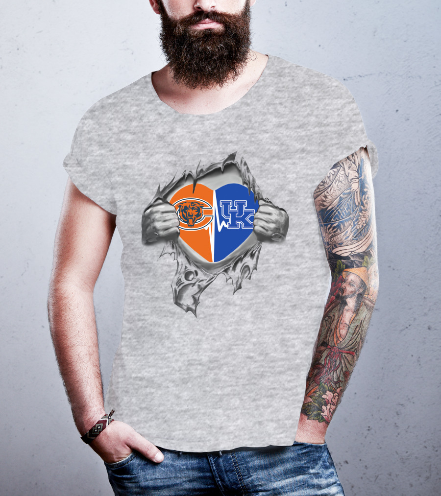 Bears Kentucky Wildcats Heart Emblem With Ripped Effect T-Shirt