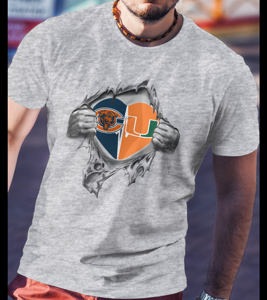 Bears Miami Hurricanes Heart Logo Peel T-Shirt