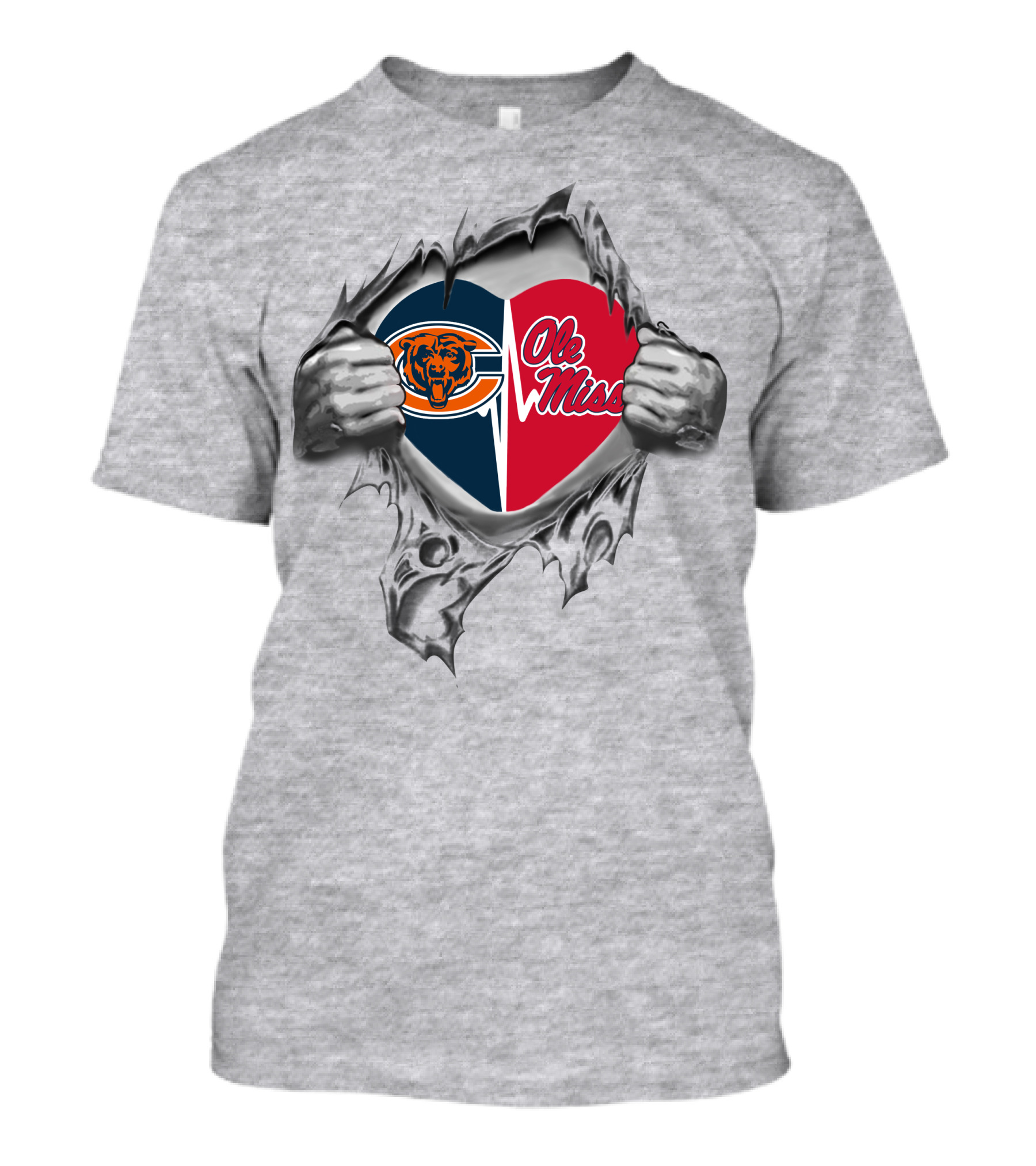 Bears Ole Miss Heart Logo Split With Ripped T-Shirt