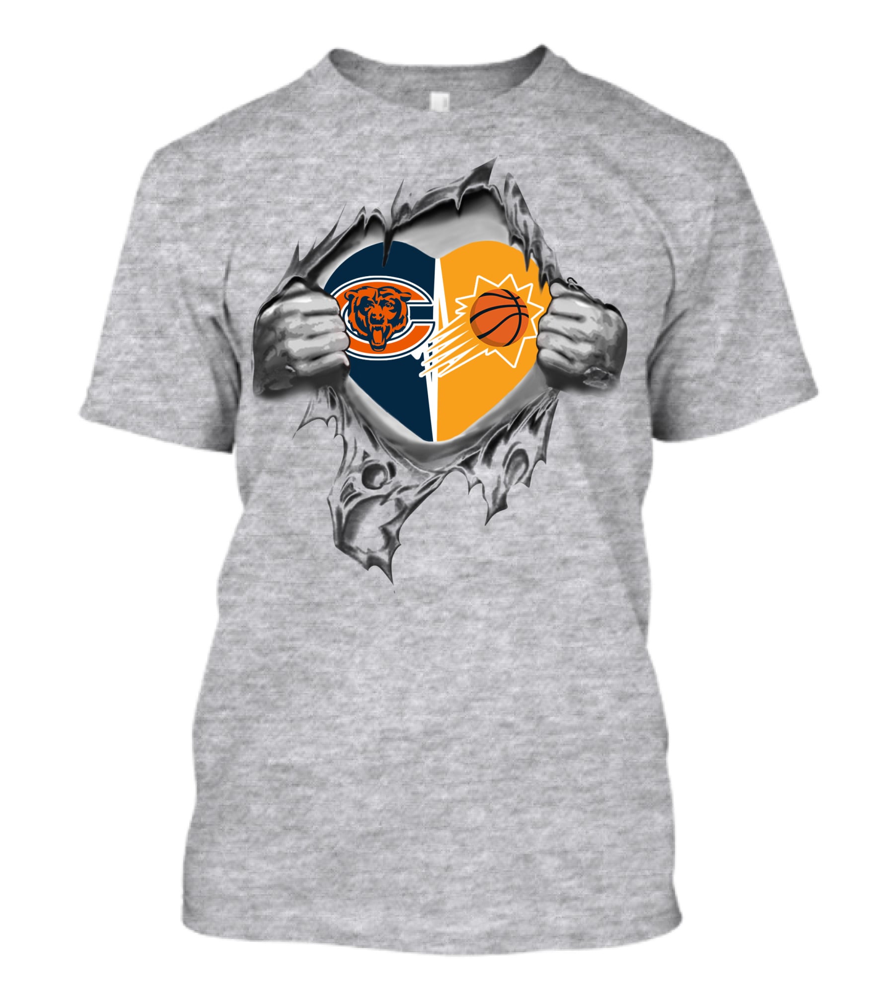 Bears Phoenix Suns Heart Logo Combination With Hands Peeling Back Fabric T-Shirt