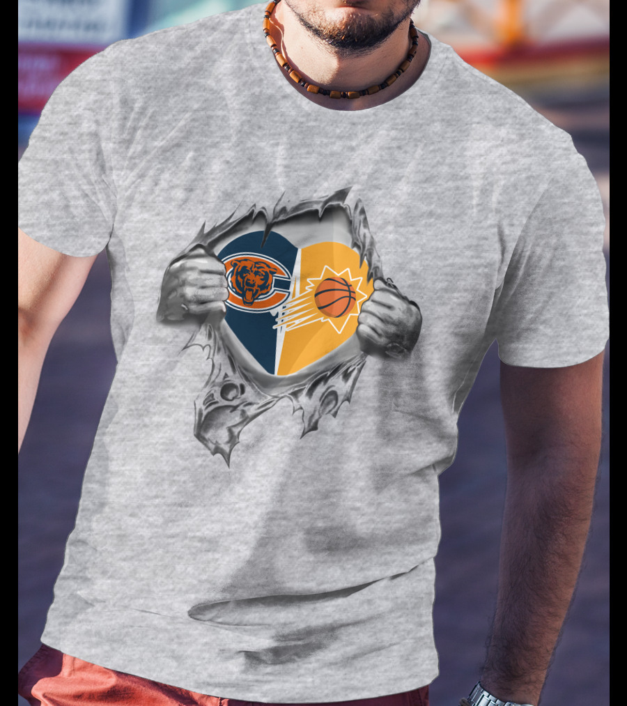 Bears Phoenix Suns Heart Logo Combination With Hands Peeling Back Fabric T-Shirt
