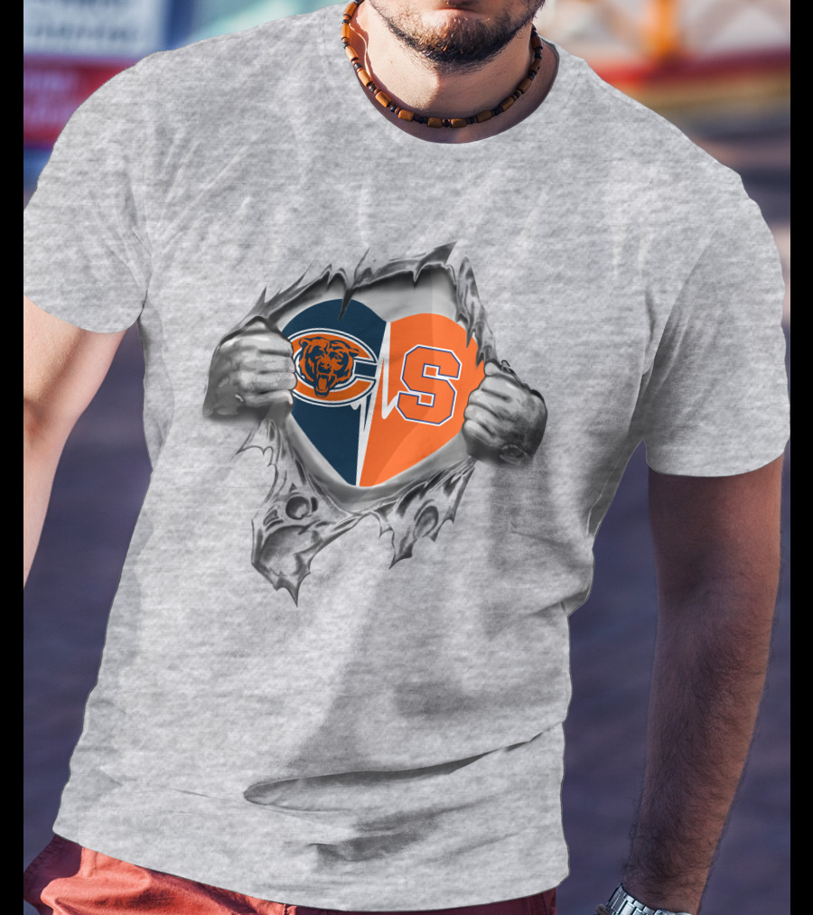 Syracuse Orange Bears Heart Symbol With Hands And Torn T-Shirt