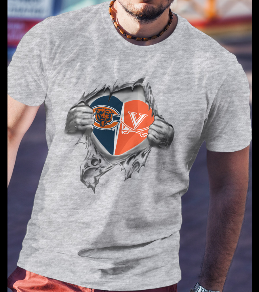 Bears Virginia Cavaliers Heart Logo Peeking Through Torn T-Shirt