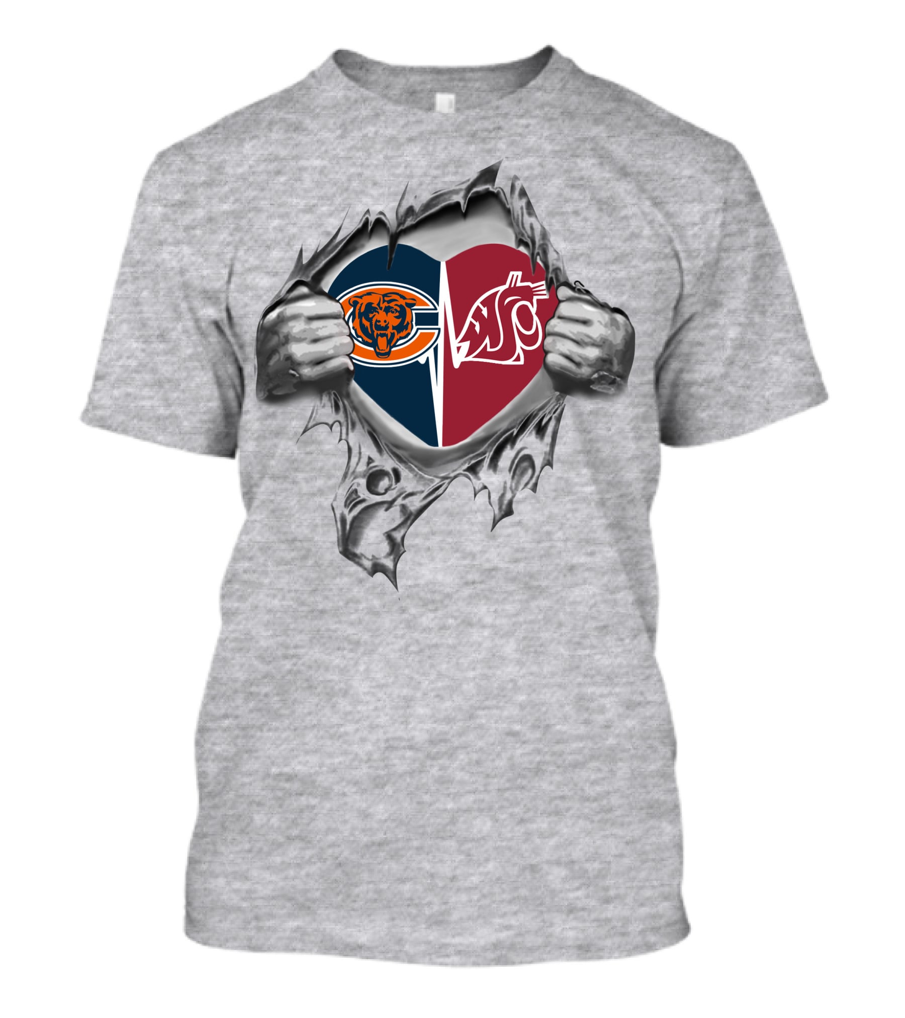 Bears Washington State Cougars Heart Logo Split Fan Pride T-Shirt
