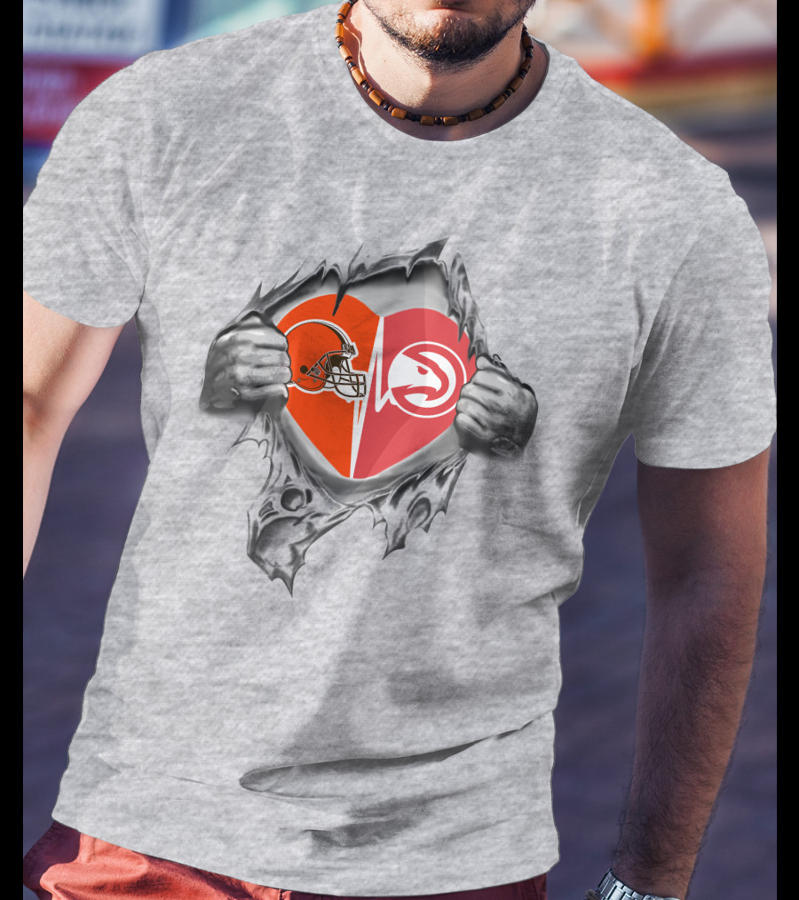Browns Atlanta Hawks Heart Logo Passion Football Basketball Fan Pride T-Shirt