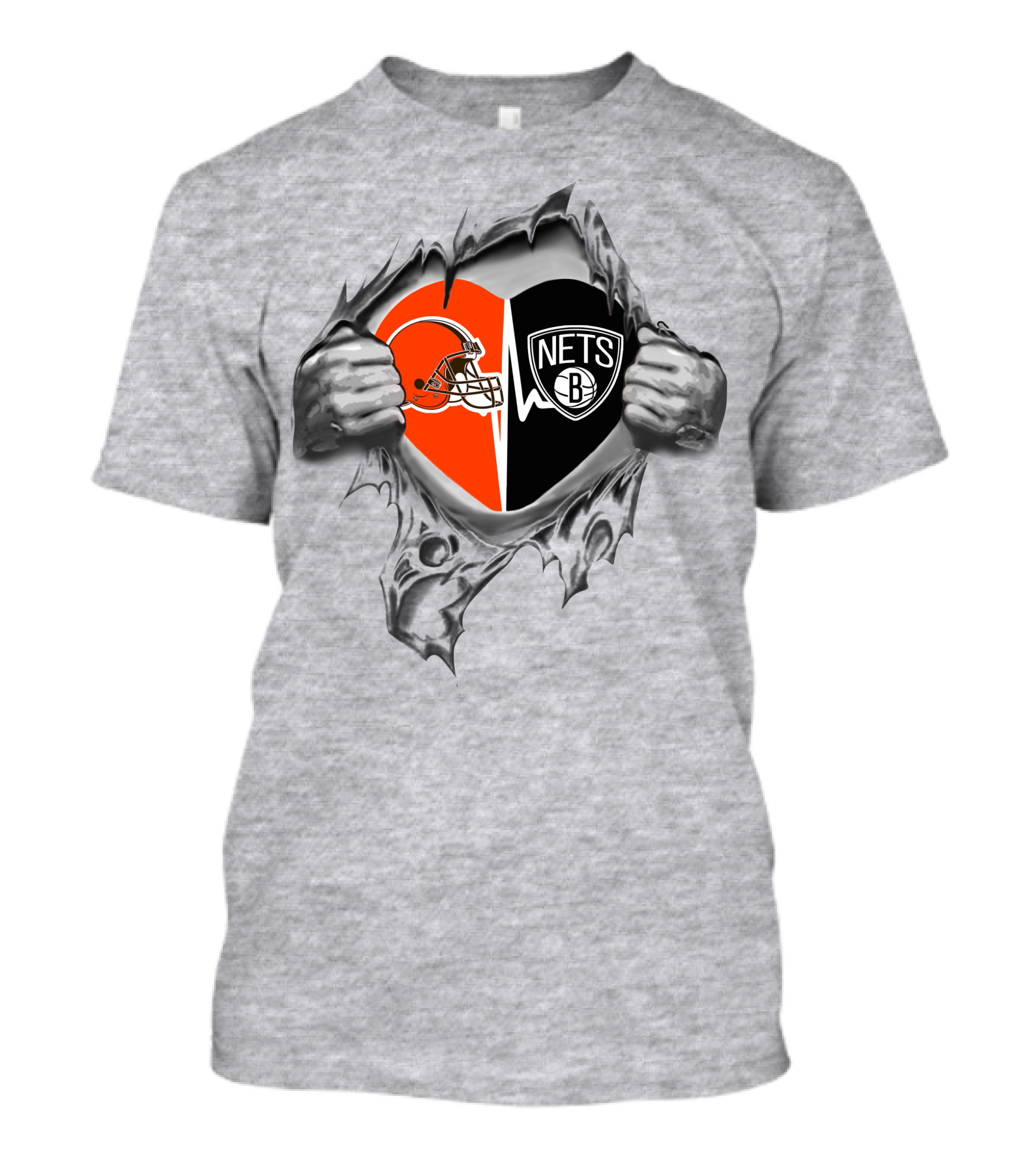 Browns Brooklyn Nets Heart Logo In Torn Fabric T-Shirt