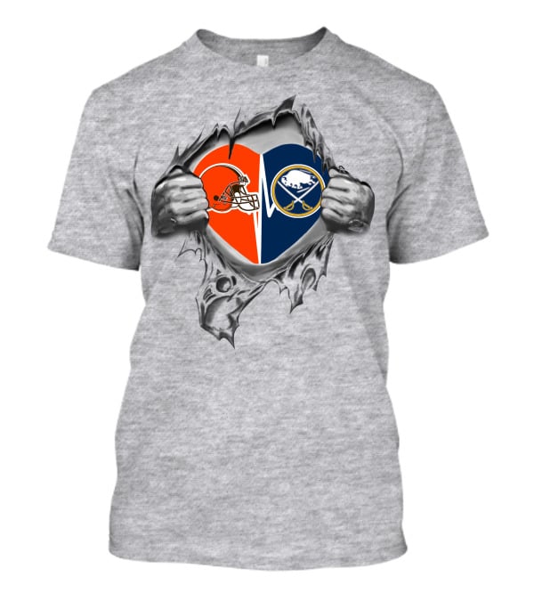 Browns Buffalo Sabres Heart Logo Tear T-Shirt