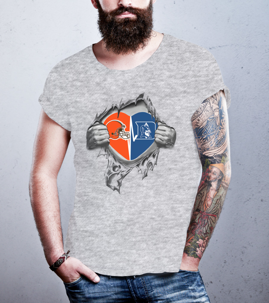 Browns Duke Blue Devils Heart Concept Football And Basketball Logo Integration T-Shirt
