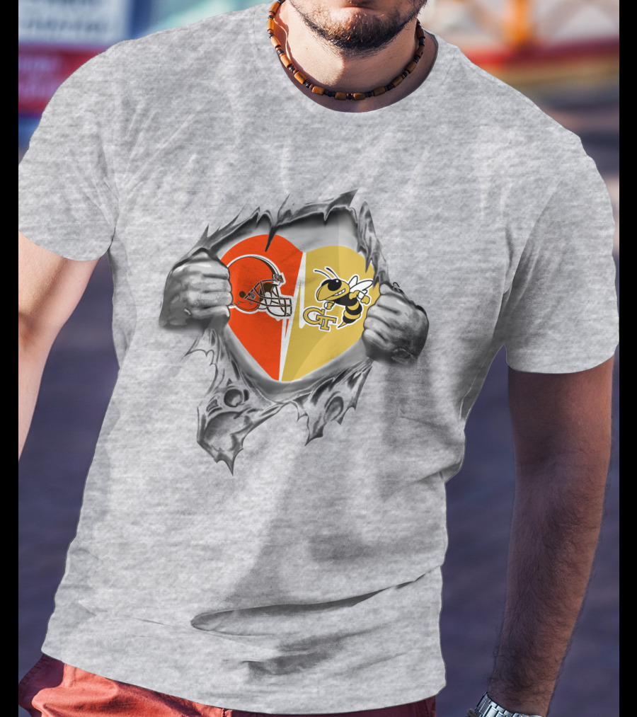 Cleveland Browns Georgia Tech Yellow Jackets Heart Logo Fusion T-Shirt