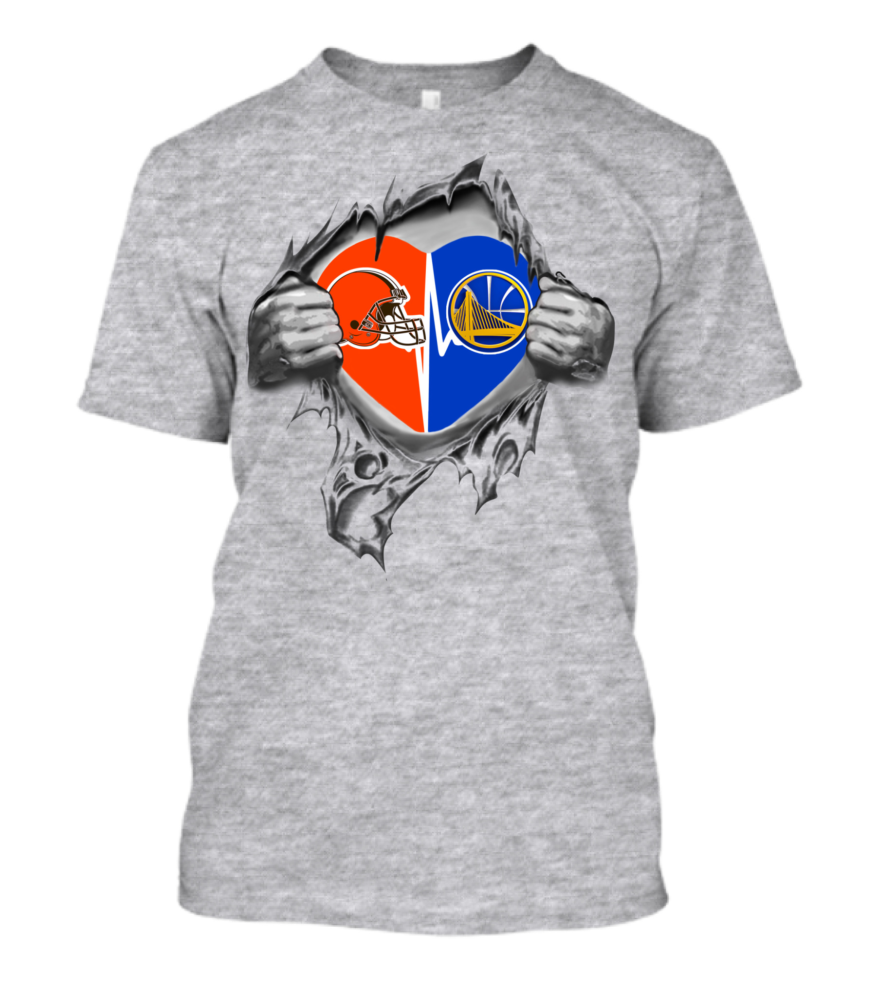 Browns Golden State Warriors Heart Split Football Basketball Fusion T-Shirt