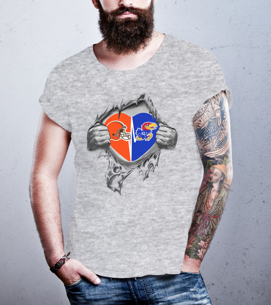 Browns Kansas Jayhawks Heart Split T-Shirt