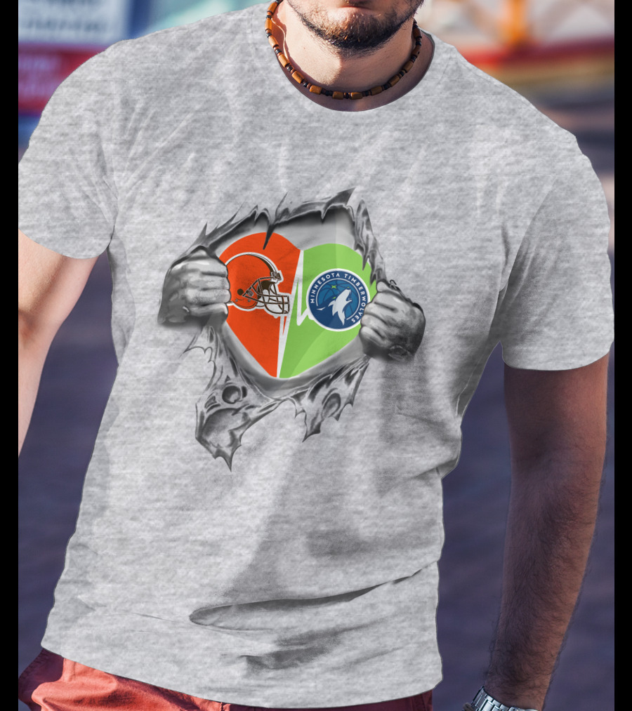 Browns Minnesota Timberwolves Heart Logo Ripped Skin T-Shirt