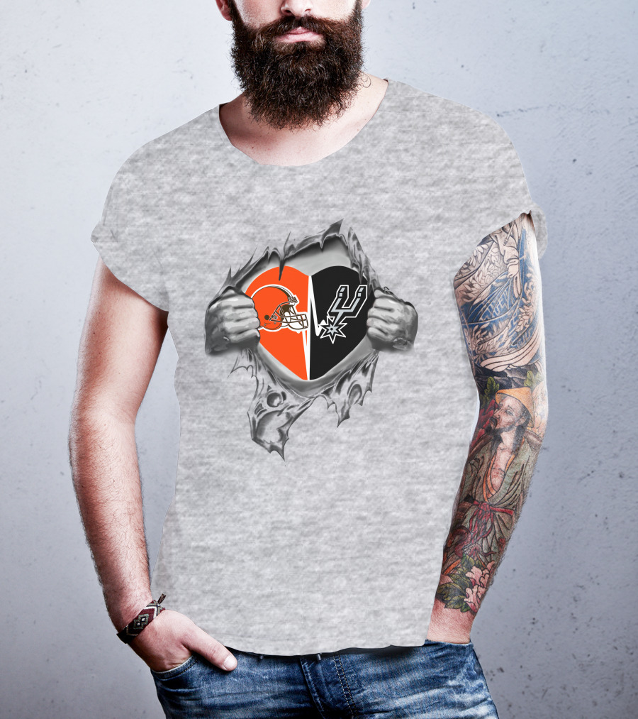 Browns San Antonio Spurs Heart Logo Torn Metal T-Shirt