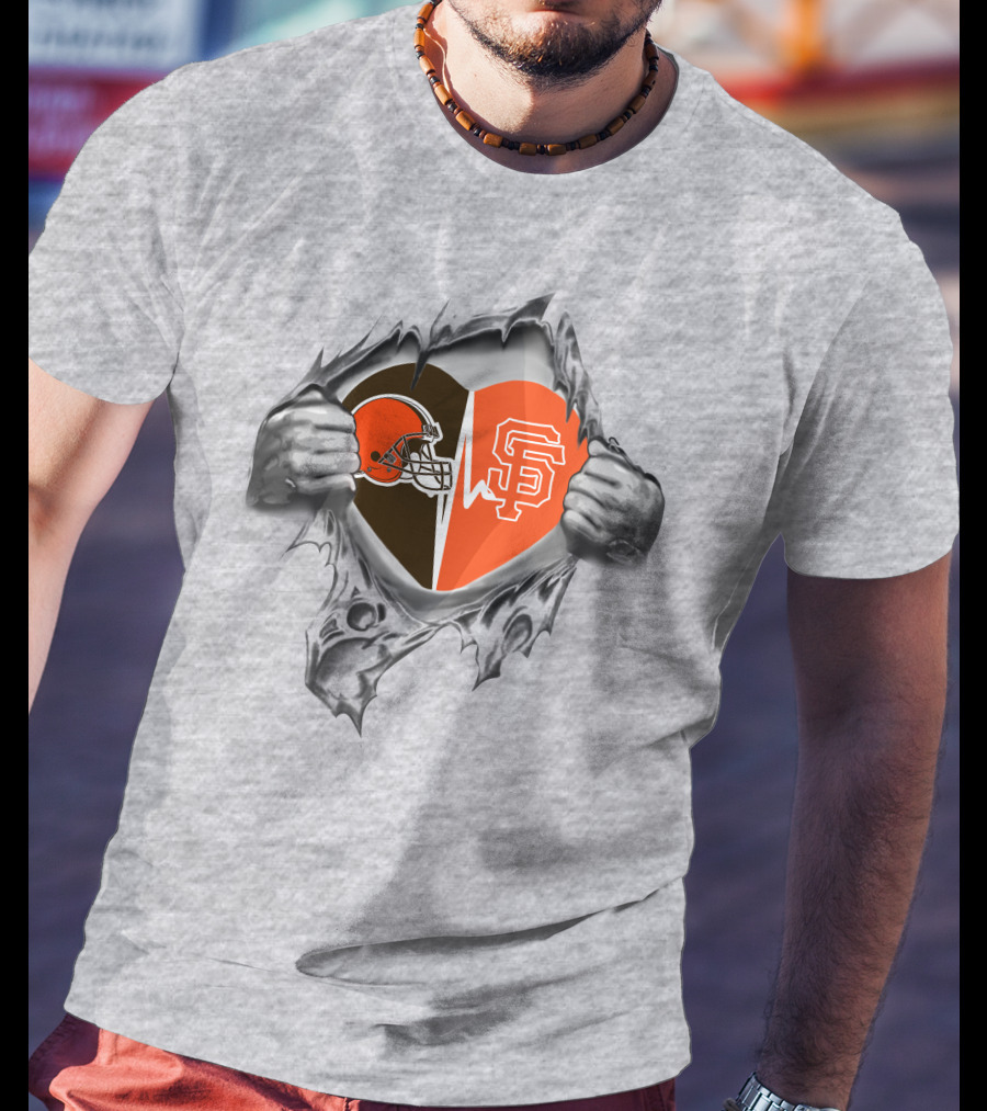 Cleveland Browns San Francisco Giants Heart Logo Fan Pride T-Shirt