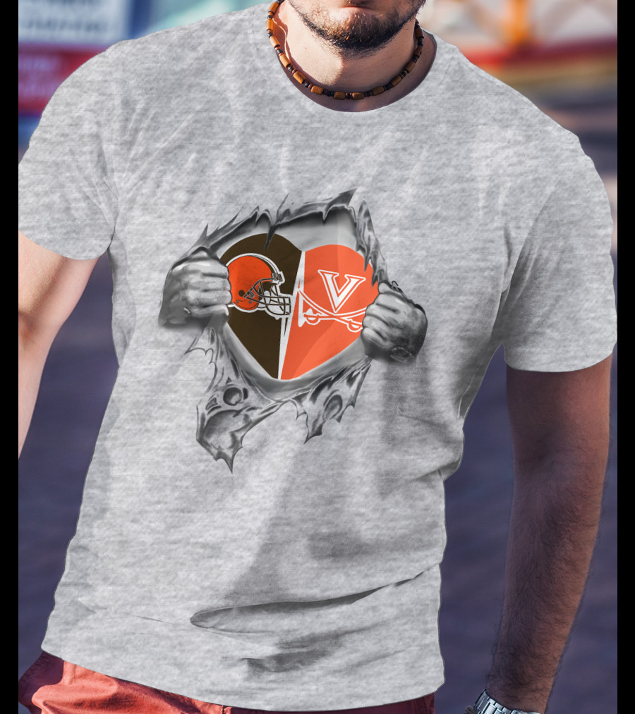 Browns Virginia Cavaliers Heart Helmet T-Shirt