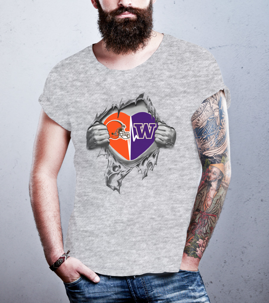 Cleveland Browns Washington Huskies Heart Logo Fan Pride T-Shirt