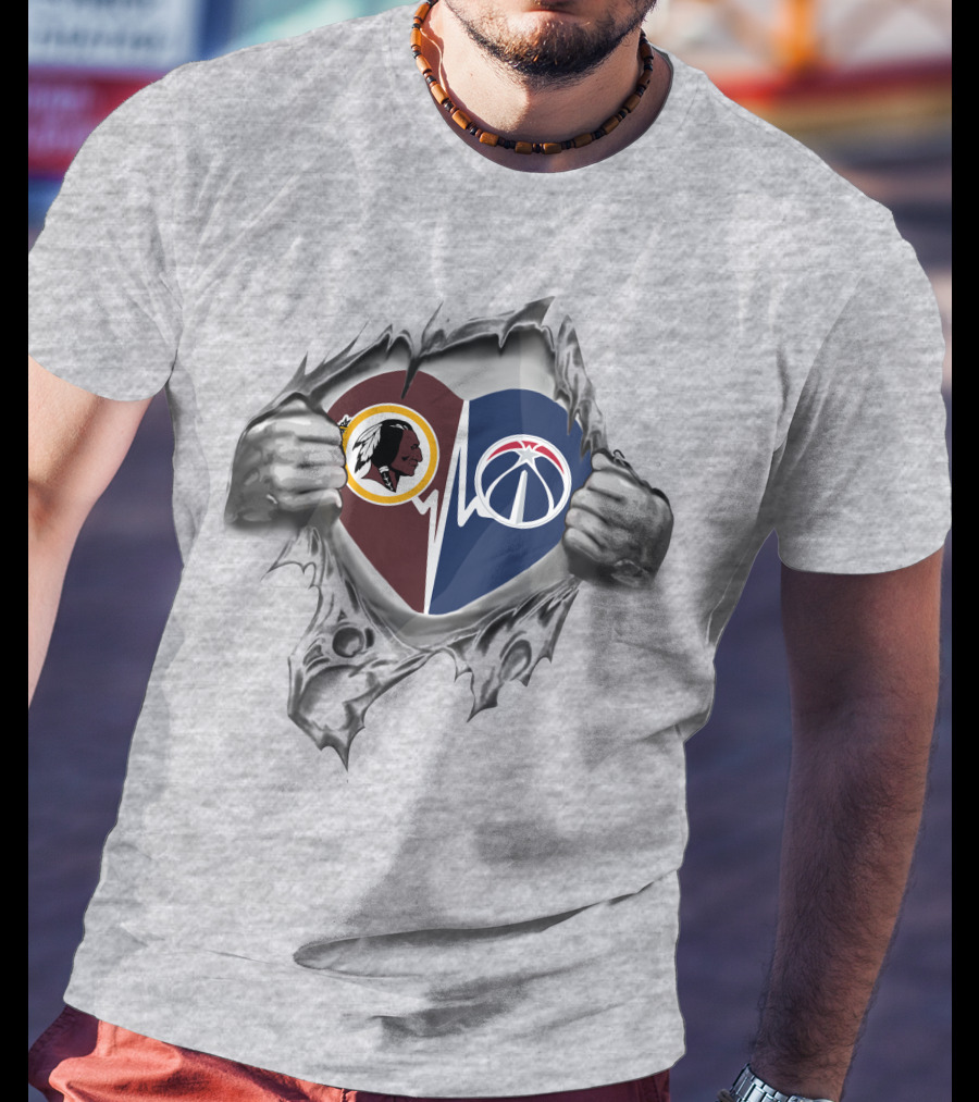 Washington Redskins Wizards Heartbeat Logo Rip T-Shirt