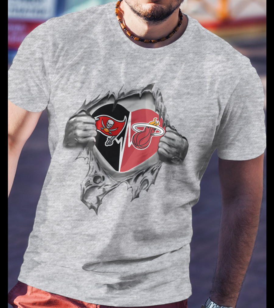 Buccaneers And Miami Heat Heartbeat Passion T-Shirt