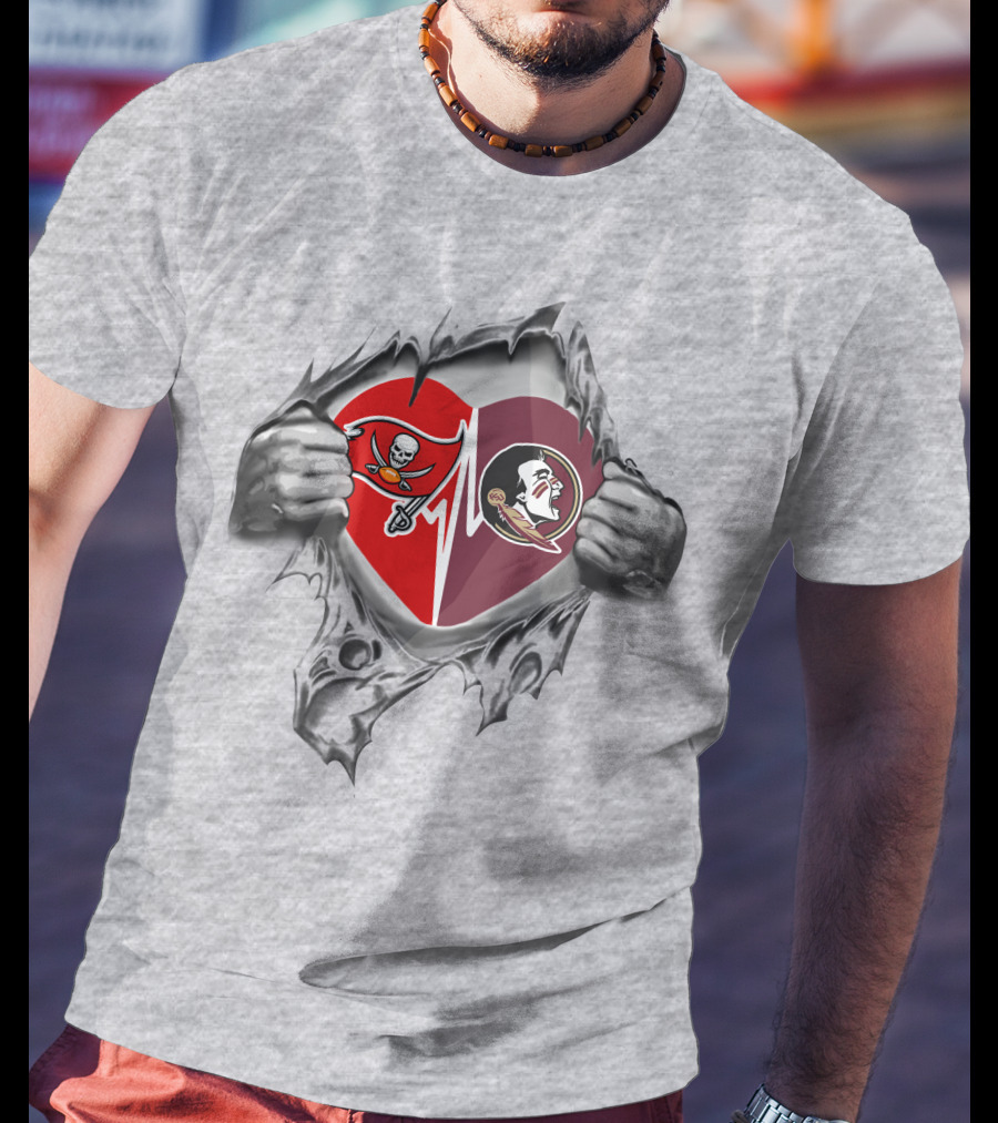 Tampa Bay Buccaneers And Florida State Seminoles Heartbeat Loyalty T-Shirt