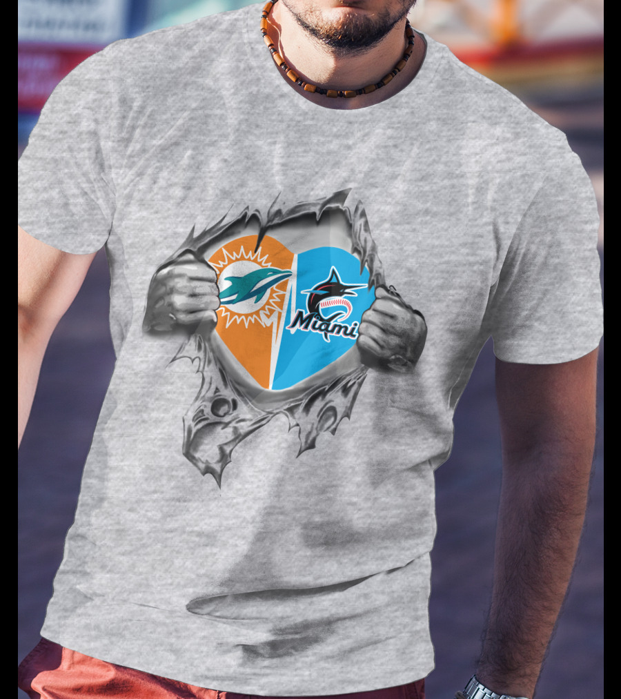 Dolphins Miami Marlins Heart T-Shirt