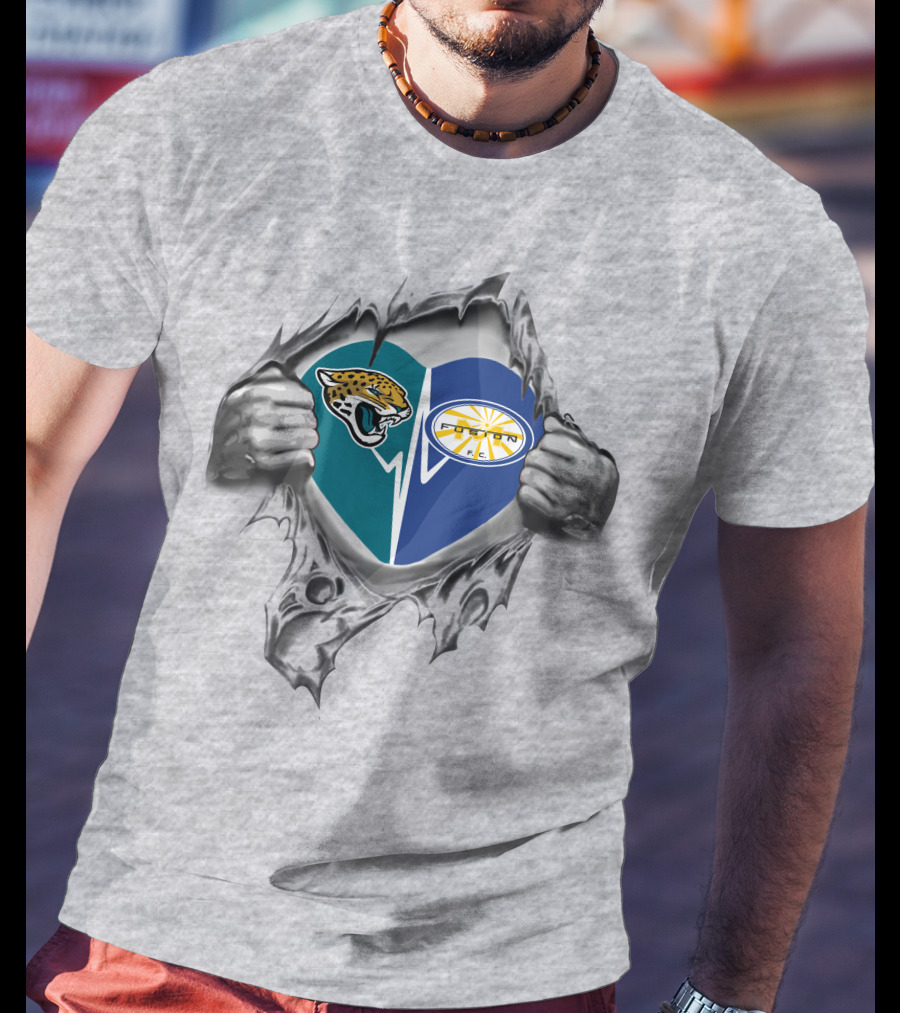 Jacksonville Jaguars And Miami Fusion Heart Design 39 Jaguars It's In My Heart T-Shirt