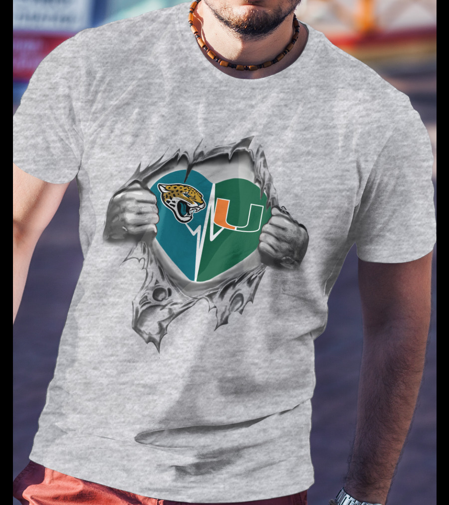 Jacksonville Jaguars Miami Hurricanes Heart T-Shirt