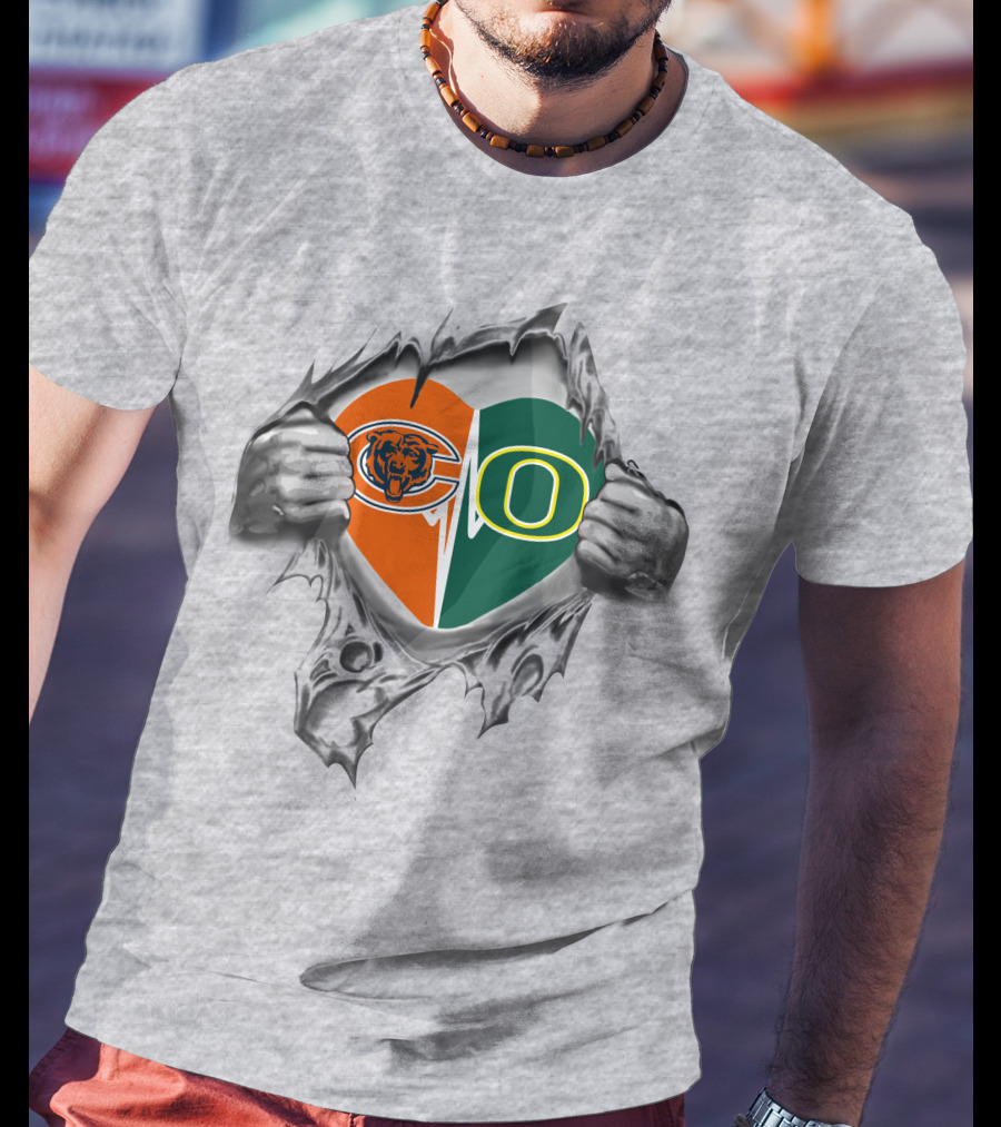 Oregon Ducks Chicago Bears Heart T-Shirt