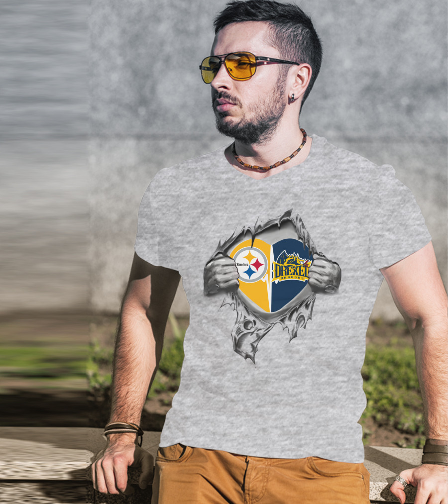 Steelers Drexel Dragons Heart Rip T-Shirt