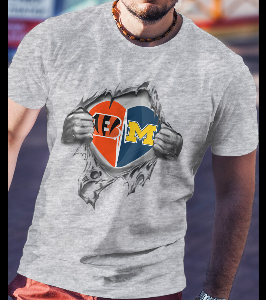 Bengals Michigan Wolverines Heart Inside Dual Loyalty Passion T-Shirt