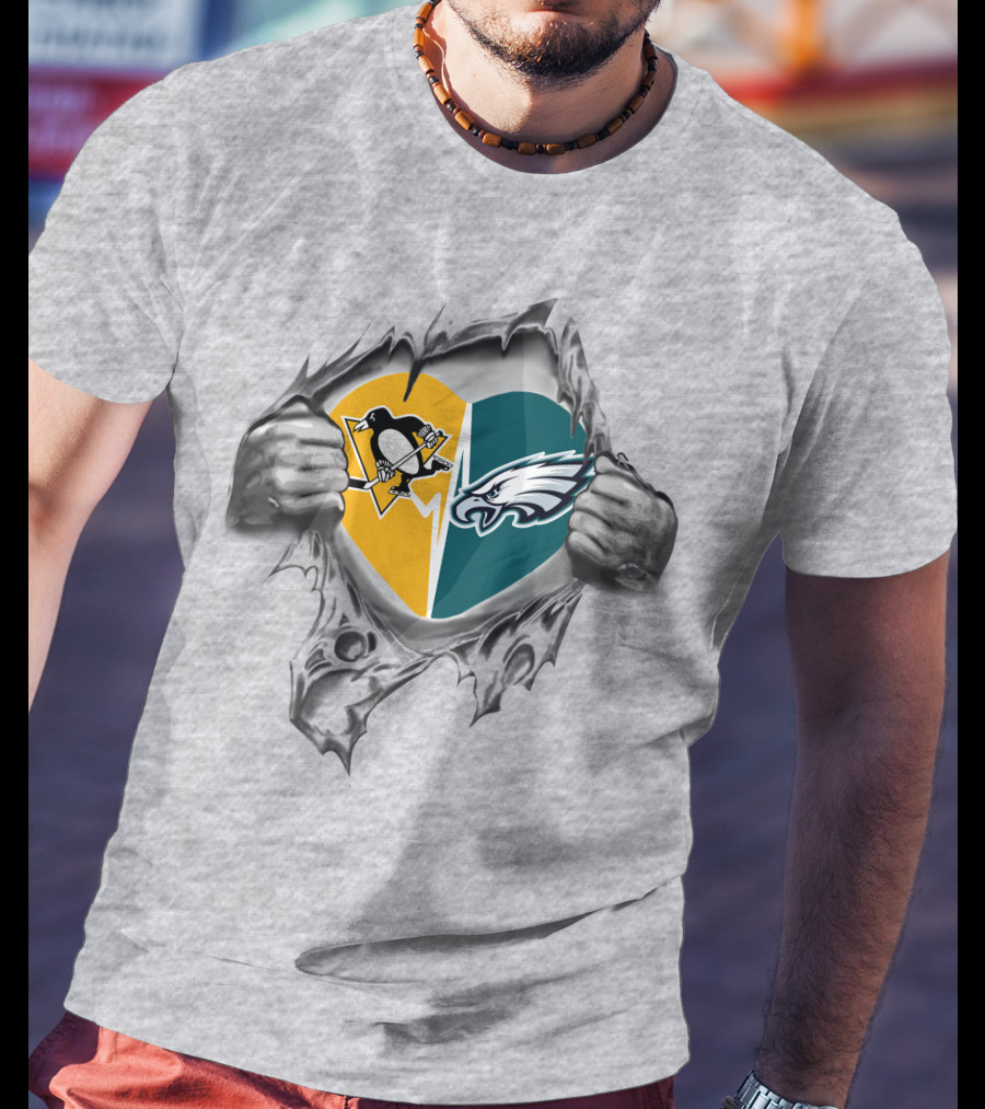 Eagles Penguins Heart Logos Split T-Shirt