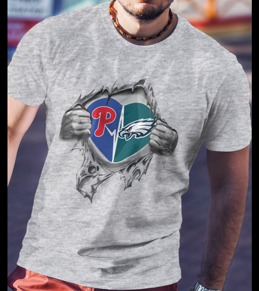 Philadelphia Eagles Phillies Heartbeat T-Shirt