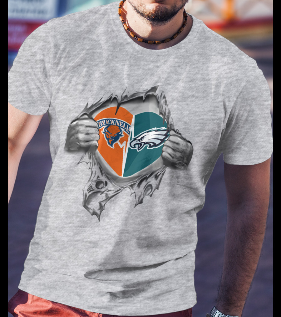 Eagles Bucknell Bison Heart Logo Rip T-Shirt