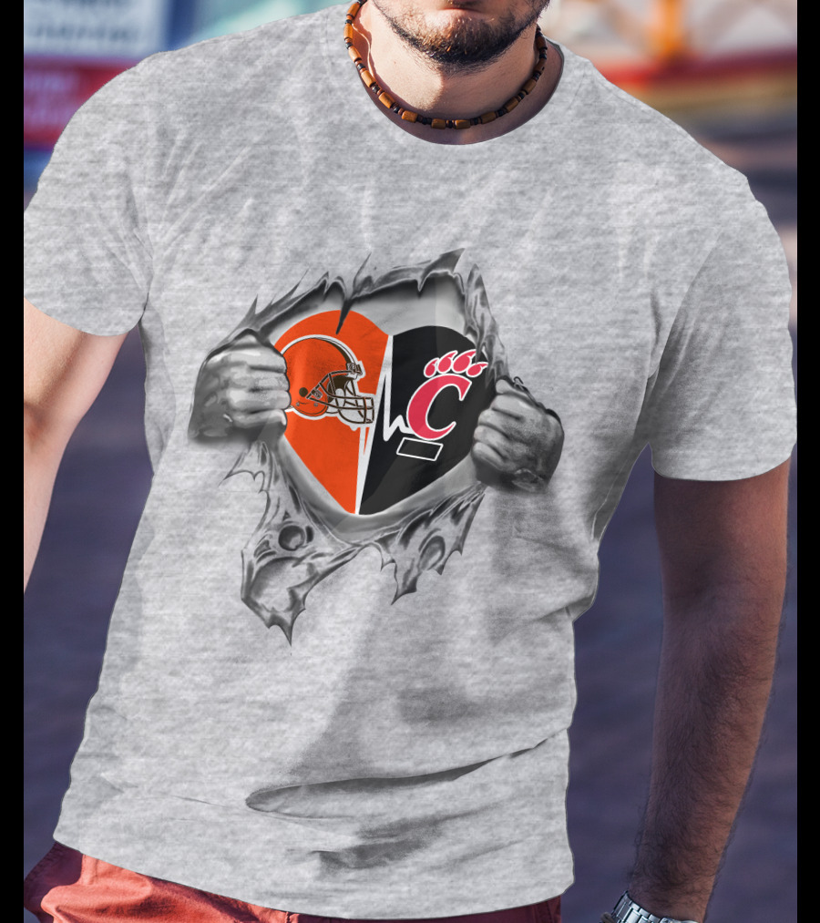 Cleveland Browns Cincinnati Bearcats Heartbeat Passion T-Shirt
