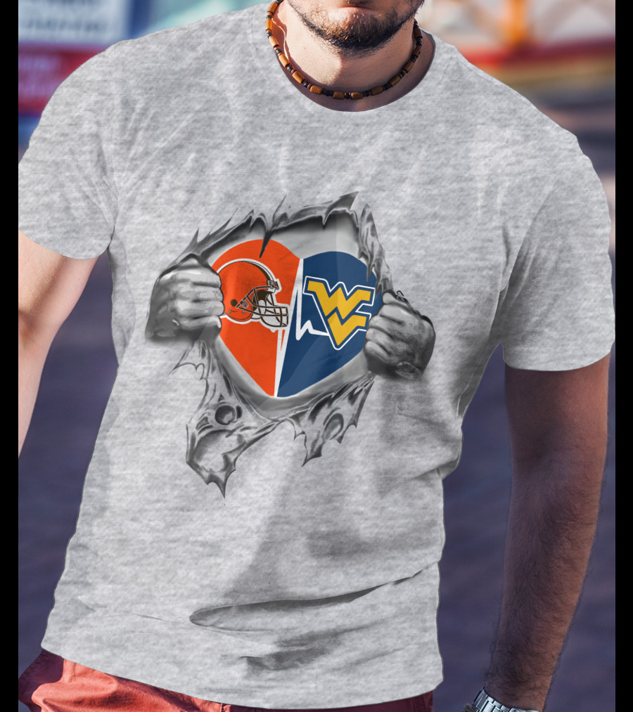 Browns West Virginia Mountaineers Heart Logo Split T-Shirt