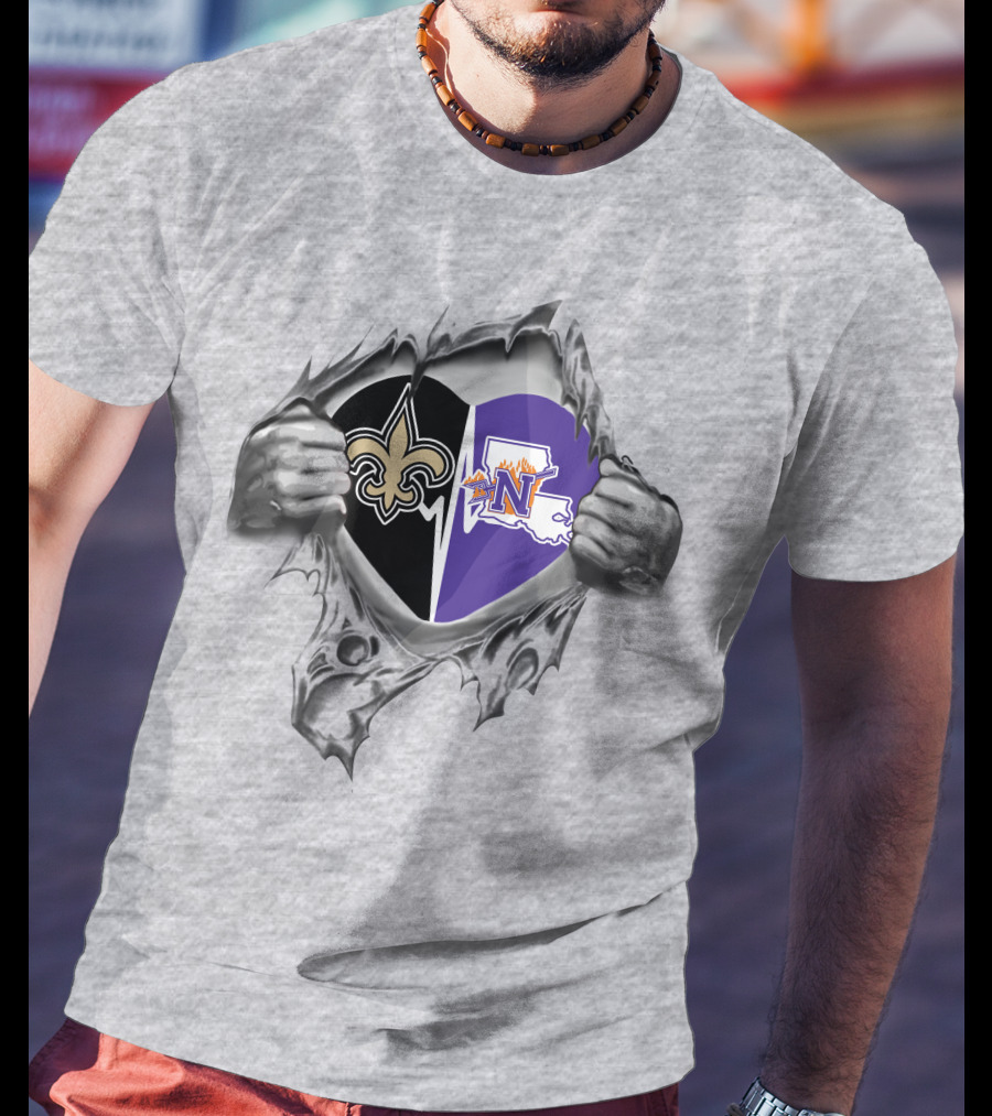 New Orleans Saints Northwestern State Demons Heart T-Shirt