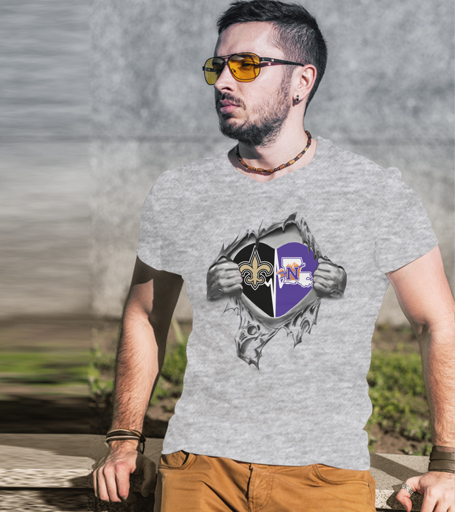 New Orleans Saints Northwestern State Demons Heart T-Shirt