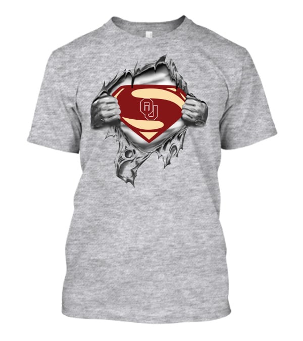 Oklahoma Sooners 308 Superman Logo Emblem Tear-Through T-Shirt