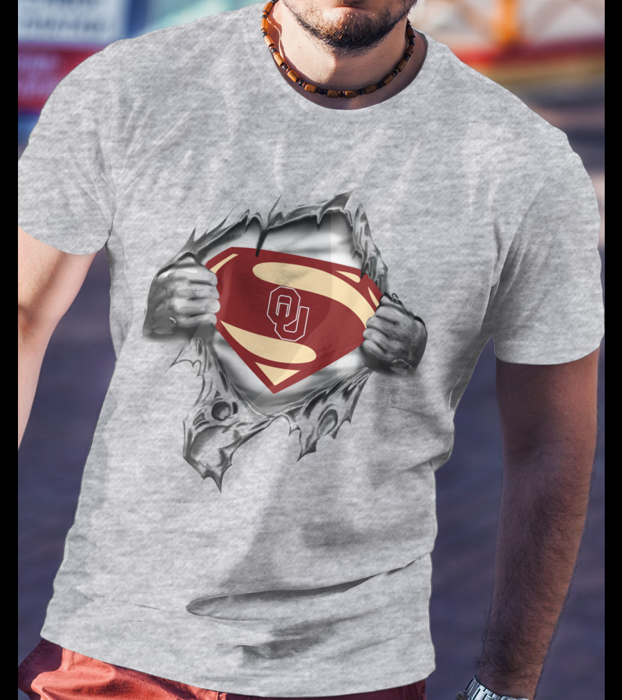 Oklahoma Sooners 308 Superman Logo Emblem Tear-Through T-Shirt