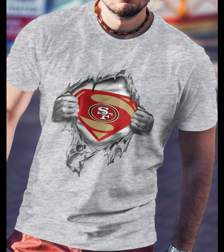 San Francisco 49ers Superman SF Logo Emblem Tear Open T-Shirt
