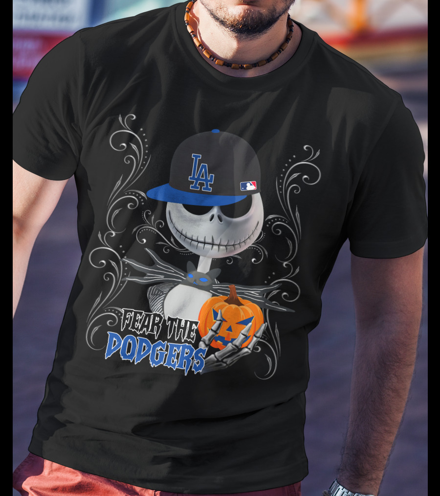 Fear The Los Angeles Dodgers Halloween Jack Skellington Pumpkin T-Shirt