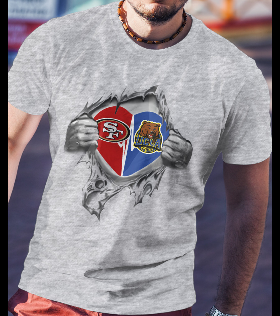49ers UCLA Bruins Heart SF Logo Bruins Bear T-Shirt