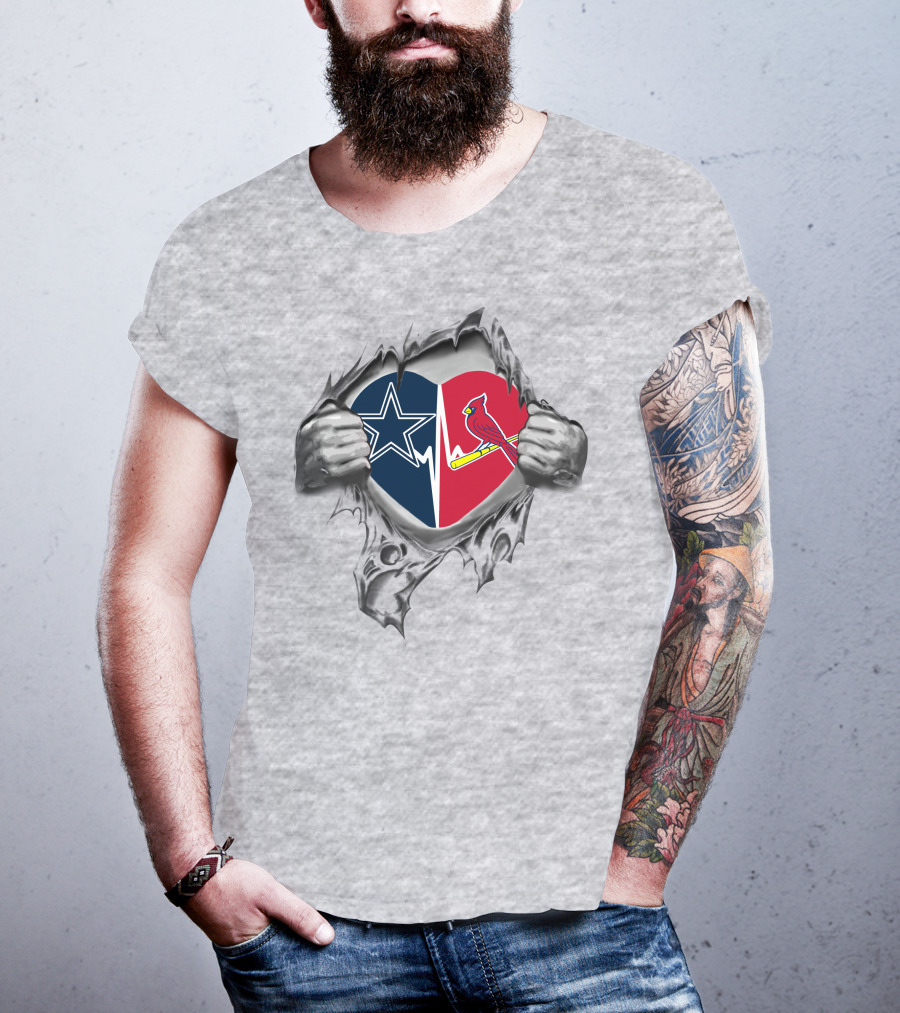 Cowboys St Louis Cardinals Heartbeat Logo Torn Chest T-Shirt