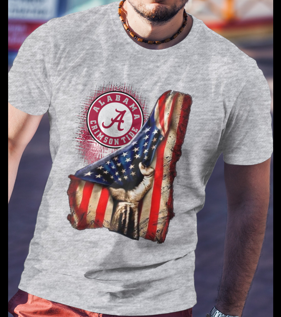 Alabama Crimson Tide American Flag Fist Outline T-Shirt