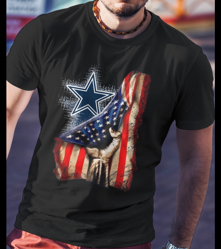 Dallas Cowboys Star With American Flag And Patriotic Hand T-Shirt