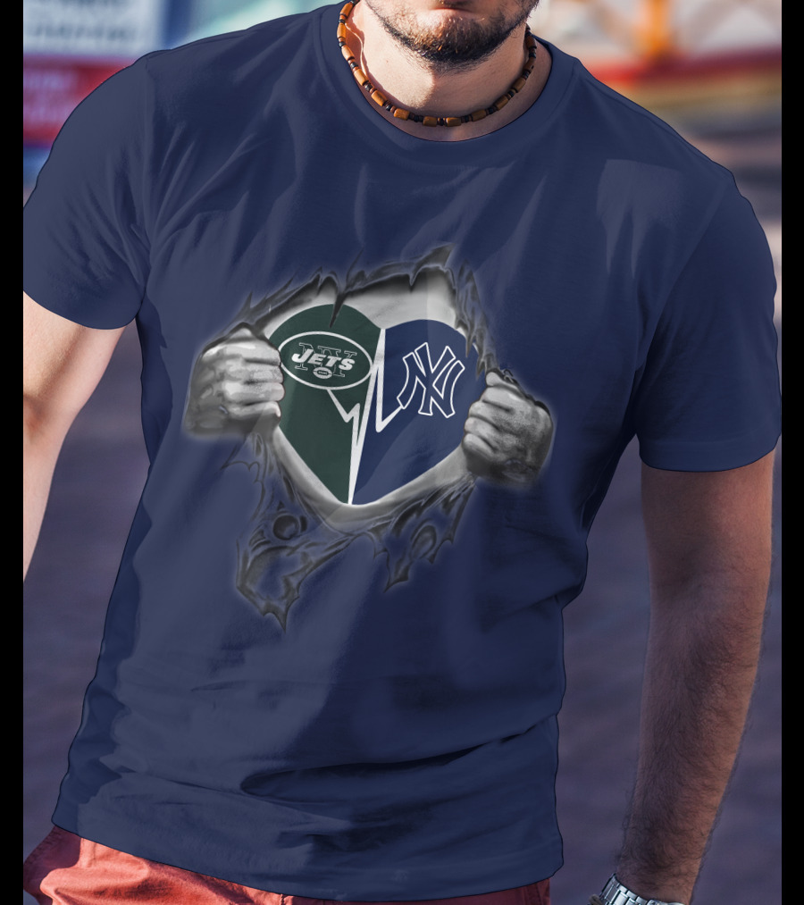 83 Jets Yankees Heart Torn Open T-Shirt