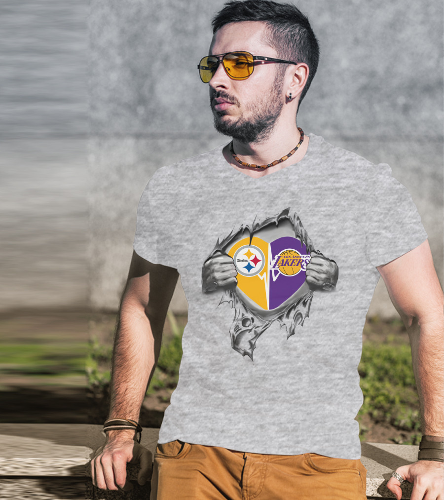 Steelers Lakers Heart Pullover T-Shirt