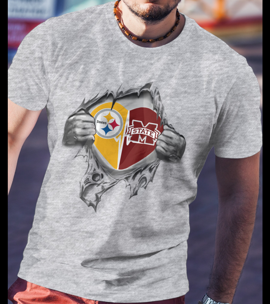 Steelers Mississippi State Bulldogs Heart Connection T-Shirt