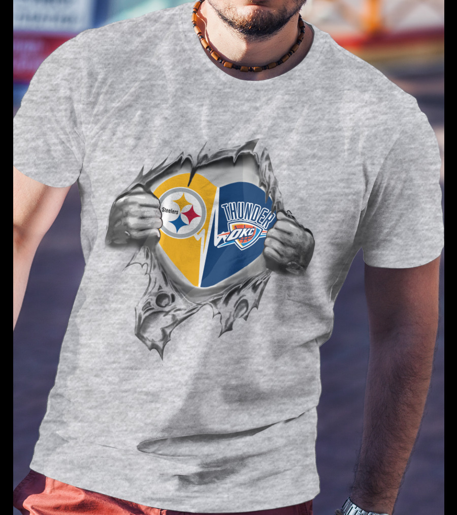 Steelers Oklahoma City Thunder Heart Logo Steelers Thunder Fans T-Shirt